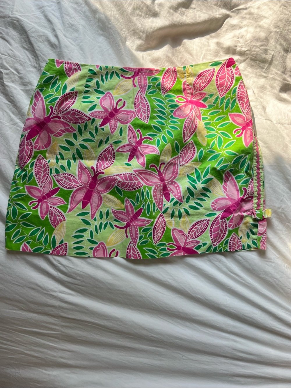 Vintage Lilly Pulitzer Floral Mini Skirt Size 4 Pink Green Tropical Lace Bow Y2K